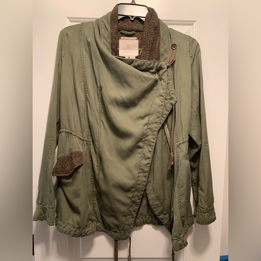 Anthropologie Hei-Hei Army Green Jacket w/Asymmetrical Collar